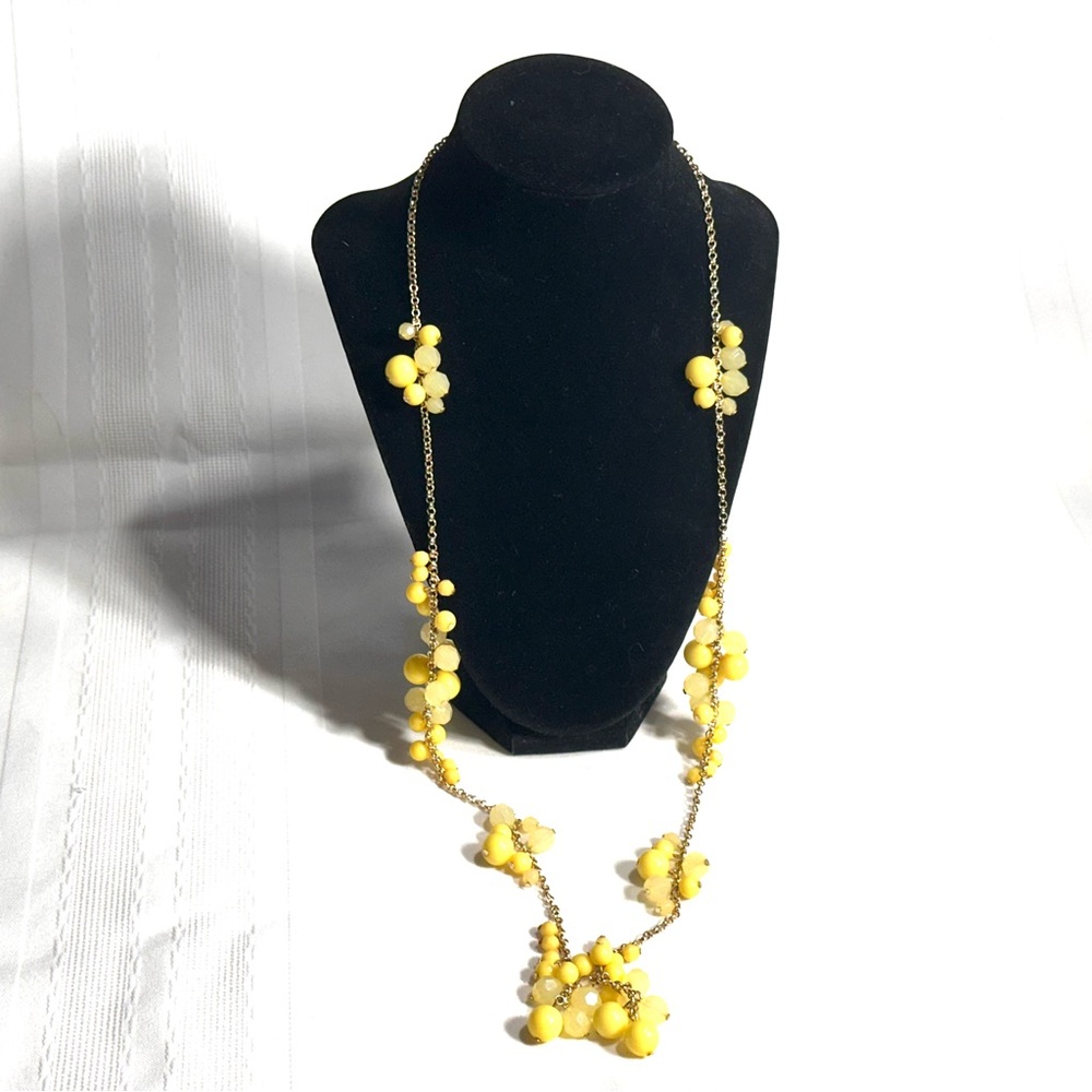 Sunny Lemon Yellow Bauble Bubble Bead Station Necklace Gold Tone Chain